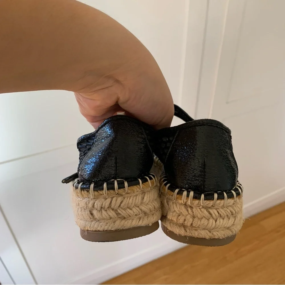 Wild Pair Black Mesh Buckle Espadrille Flat Shoes Size 5 ½